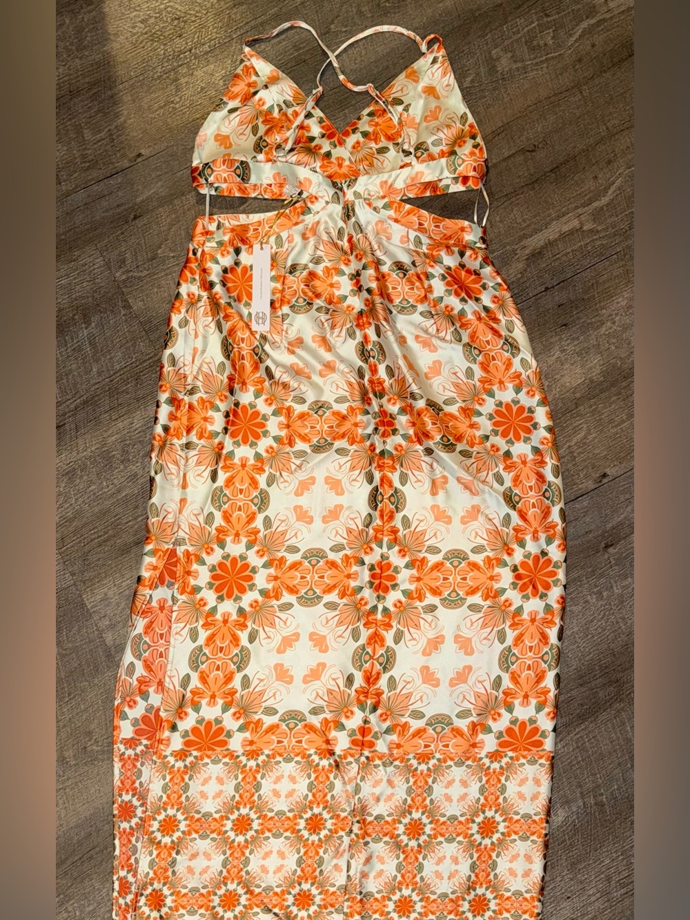 NWT House of Harlow 1960 Cheyna Floral Cutout Maxi Dress Orange L - Picture 3 of 8